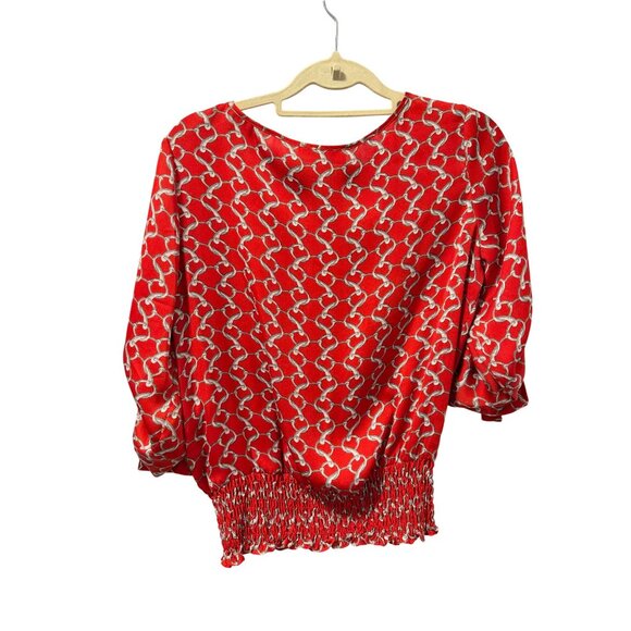 Michael Kors Red Chain Print Blouse Sz M wome blouse - Picture 9 of 12